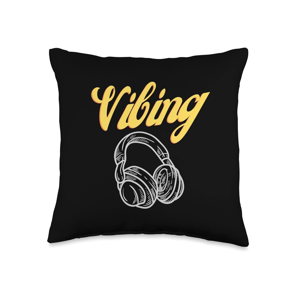 4682 Music Lover Vibing Headphones DJ Producer Gamer Throw Pillow 16x16